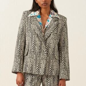 Alix of Bohemia Dree Zebra Wool Blazer Jacket Black White Boho Size M